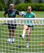 28 June 2025; Hayley Nolan plays footgolf during a Republic of Ireland women training session at Mercy Health Training Center in Cincinnati, Ohio, USA. Photo by Stephen McCarthy/Sportsfile