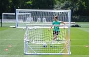 28 June 2025; Anna Patten plays footgolf during a Republic of Ireland women training session at Mercy Health Training Center in Cincinnati, Ohio, USA. Photo by Stephen McCarthy/Sportsfile