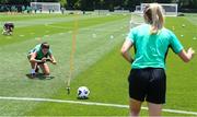 28 June 2025; Erin Healy records team-mate Megan Connolly playing footgolf during a Republic of Ireland women training session at Mercy Health Training Center in Cincinnati, Ohio, USA. Photo by Stephen McCarthy/Sportsfile