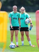 28 June 2025; Erin McLaughlin, left, and Ellen Molloy play footgolf during a Republic of Ireland women training session at Mercy Health Training Center in Cincinnati, Ohio, USA. Photo by Stephen McCarthy/Sportsfile
