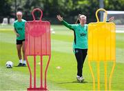 28 June 2025; Goalkeeper Courtney Brosnan and Caitlin Hayes, left, play footgolf during a Republic of Ireland women training session at Mercy Health Training Center in Cincinnati, Ohio, USA. Photo by Stephen McCarthy/Sportsfile