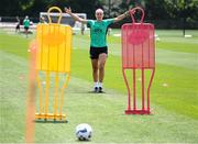 28 June 2025; Caitlin Hayes plays footgolf during a Republic of Ireland women training session at Mercy Health Training Center in Cincinnati, Ohio, USA. Photo by Stephen McCarthy/Sportsfile