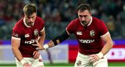 28 June 2025; Huw Jones, left, and Jack Conan of British & Irish Lions during the tour match between Western Force and the British & Irish Lions at Optus Stadium in Perth, Australia. Photo by Steve Christo/Sportsfile