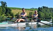 29 June 2025; Zoe Hyde, left, and Margaret Cremen of Ireland after the Women’s Double Sculls B Final during the 2025 World Rowing Cup at Rotsee in Lucerne, Switzerland. Photo by Benedict Tufnell/Sportsfile