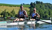 29 June 2025; Zoe Hyde, left, and Margaret Cremen of Ireland after the Women’s Double Sculls B Final during the 2025 World Rowing Cup at Rotsee in Lucerne, Switzerland. Photo by Benedict Tufnell/Sportsfile