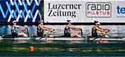 29 June 2025; Team Ireland, from left, Claire Feerick, Aisling Hayes, Imogen Magner and Natalie Long compete in the Women’s Four Final B during the 2025 World Rowing Cup at Rotsee in Lucerne, Switzerland. Photo by Benedict Tufnell/Sportsfile