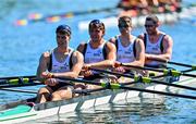 29 June 2025; Team Ireland, from left, Andrew Sheehan,  Adam Murphy, Brian Colsh and Ronan Byrne during the Men’s Quadruple Sculls Final B during the 2025 World Rowing Cup at Rotsee in Lucerne, Switzerland. Photo by Benedict Tufnell/Sportsfile