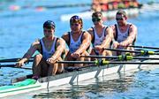 29 June 2025; Team Ireland, from left, Andrew Sheehan,  Adam Murphy, Brian Colsh and Ronan Byrne during the Men’s Quadruple Sculls Final B during the 2025 World Rowing Cup at Rotsee in Lucerne, Switzerland. Photo by Benedict Tufnell/Sportsfile