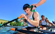 29 June 2025; Andrew Sheehan of Ireland cools down after the Men’s Quadruple Sculls Final B during the 2025 World Rowing Cup at Rotsee in Lucerne, Switzerland. Photo by Benedict Tufnell/Sportsfile