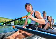 29 June 2025; Adam Murphy of Ireland cools down after the Men’s Quadruple Sculls Final B during the 2025 World Rowing Cup at Rotsee in Lucerne, Switzerland. Photo by Benedict Tufnell/Sportsfile