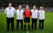 28 June 2025; Referee Colm McDonald and his umpires before the Electric Ireland GAA Hurling All-Ireland Minor Championship final match between Waterford and Clare at FBD Semple Stadium in Thurles, Tipperary. Photo by Brendan Moran/Sportsfile