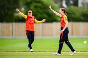 29 June 2025; Scorchers bowler Sophie MacMahon appeals for a wicket during the Evoke Super 20 Trophy match between Typhoons and Scorchers at Railway Union Cricket Club in Dublin. Photo by Seb Daly/Sportsfile