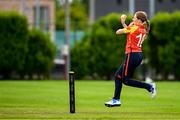 29 June 2025; Scorchers bowler Lucy Barry during the Evoke Super 20 Trophy match between Typhoons and Scorchers at Railway Union Cricket Club in Dublin. Photo by Seb Daly/Sportsfile