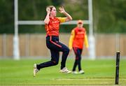 29 June 2025; Scorchers bowler Sophie MacMahon during the Evoke Super 20 Trophy match between Typhoons and Scorchers at Railway Union Cricket Club in Dublin. Photo by Seb Daly/Sportsfile