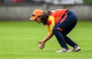 29 June 2025; Sibha Bhoja of Scorchers fields the ball during the Evoke Super 20 Trophy match between Typhoons and Scorchers at Railway Union Cricket Club in Dublin. Photo by Seb Daly/Sportsfile