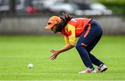 29 June 2025; Sibha Bhoja of Scorchers fields the ball during the Evoke Super 20 Trophy match between Typhoons and Scorchers at Railway Union Cricket Club in Dublin. Photo by Seb Daly/Sportsfile