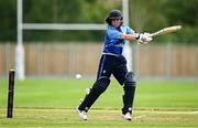 29 June 2025; Typhoons batter Laura Delany during the Evoke Super 20 Trophy match between Typhoons and Scorchers at Railway Union Cricket Club in Dublin. Photo by Seb Daly/Sportsfile