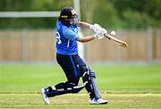 29 June 2025; Typhoons batter Jane Maguire during the Evoke Super 20 Trophy match between Typhoons and Scorchers at Railway Union Cricket Club in Dublin. Photo by Seb Daly/Sportsfile