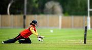 29 June 2025; Scorchers wicketkeeper Christina Coulter Reilly during the Evoke Super 20 Trophy match between Typhoons and Scorchers at Railway Union Cricket Club in Dublin. Photo by Seb Daly/Sportsfile