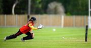 29 June 2025; Scorchers wicketkeeper Christina Coulter Reilly during the Evoke Super 20 Trophy match between Typhoons and Scorchers at Railway Union Cricket Club in Dublin. Photo by Seb Daly/Sportsfile