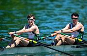 29 June 2025; Daire Lynch, left, and Paul O'Donovan of Ireland after competing in the Men's Double Scull Final A during the 2025 World Rowing Cup at Rotsee in Lucerne, Switzerland. Photo by Benedict Tufnell/Sportsfile