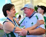 29 June 2025; Fintan McCarthy of Ireland, left, celebrates after finishing third in the Men's Double Scull Final A during the 2025 World Rowing Cup at Rotsee in Lucerne, Switzerland. Photo by Benedict Tufnell/Sportsfile