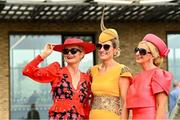 29 June 2025; From left Aine Malone from Edenderry Co Offaly, Ann-Marie Dunning from Newbridge Co Kildare and Breda Butler from Thurles Co Tipperary at day three of the Dubai Duty Free Irish Derby Festival at The Curragh Racecourse in Kildare. Photo by Matt Browne/Sportsfile