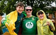 29 June 2025; Meath supporters Oliver Leonard, Liam Brady and Tommy Leonard before the GAA Football All-Ireland Senior Championship quarter-final match between Meath and Galway at Croke Park in Dublin. Photo by Shauna Clinton/Sportsfile