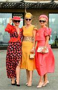 29 June 2025; From left Aine Malone from Edenderry Co Offaly, Ann-Marie Dunning from Newbridge Co Kildare and Breda Butler from Thurles Co Tipperary at day three of the Dubai Duty Free Irish Derby Festival at The Curragh Racecourse in Kildare. Photo by Matt Browne/Sportsfile