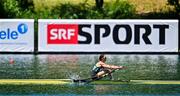29 June 2025; Fiona Murtagh of Ireland compete in the Women's Single Scull Final A during the 2025 World Rowing Cup at Rotsee in Lucerne, Switzerland. Photo by Benedict Tufnell/Sportsfile