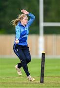 29 June 2025; Typhoons bowler Ellie McGee during the Evoke Super 20 Trophy match between Typhoons and Scorchers at Railway Union Cricket Club in Dublin. Photo by Seb Daly/Sportsfile