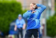 29 June 2025; Typhoons bowler Leah Paul during the Evoke Super 20 Trophy match between Typhoons and Scorchers at Railway Union Cricket Club in Dublin. Photo by Seb Daly/Sportsfile