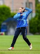 29 June 2025; Typhoons bowler Leah Paul during the Evoke Super 20 Trophy match between Typhoons and Scorchers at Railway Union Cricket Club in Dublin. Photo by Seb Daly/Sportsfile