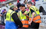29 June 2025; Referee David Colderick, centre, steps in as a steward during the GAA Football All-Ireland Senior Championship quarter-final match between Meath and Galway at Croke Park in Dublin. Photo by Shauna Clinton/Sportsfile