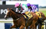 29 June 2025; Sujet with Chris Hayes up, on their way to winning the Dubai Duty Free Handicap from second place Mississippi River with Ryan Moore during day three of the Dubai Duty Free Irish Derby Festival at The Curragh Racecourse in Kildare. Photo by Matt Browne/Sportsfile
