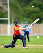 29 June 2025; Scorchers batter Sophie MacMahon hits the winning runs during the Evoke Super 20 Trophy match between Typhoons and Scorchers at Railway Union Cricket Club in Dublin. Photo by Seb Daly/Sportsfile