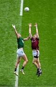 29 June 2025; Cein Darcy of Galway and Bryan Menton of Meath contest the throw-in to start the GAA Football All-Ireland Senior Championship quarter-final match between Meath and Galway at Croke Park in Dublin. Photo by Daire Brennan/Sportsfile