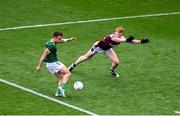 29 June 2025; Seán Coffey of Meath in action against Peter Cooke of Galway during the GAA Football All-Ireland Senior Championship quarter-final match between Meath and Galway at Croke Park in Dublin. Photo by Daire Brennan/Sportsfile