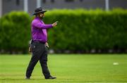 29 June 2025; Umpire Azam Ali Baig during the Evoke Super 20 Trophy match between Typhoons and Scorchers at Railway Union Cricket Club in Dublin. Photo by Seb Daly/Sportsfile