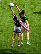 29 June 2025; Conor Duke of Meath in action against Cein Darcy of Galway during the GAA Football All-Ireland Senior Championship quarter-final match between Meath and Galway at Croke Park in Dublin. Photo by Daire Brennan/Sportsfile