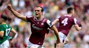 29 June 2025; John Maher of Galway celebrates his side's second goal, scored by team-mate Liam Silke, 4, during the GAA Football All-Ireland Senior Championship quarter-final match between Meath and Galway at Croke Park in Dublin. Photo by Piaras Ó Mídheach/Sportsfile