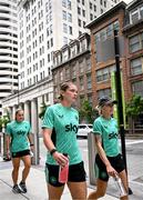 29 June 2025; Republic of Ireland's Saoirse Noonan and Denise O’Sullivan, right, during the team's match-day team walk in Cincinnati, ahead of their international friendly match against United States at TQL Stadium in Cincinnati, USA. Photo by Stephen McCarthy/Sportsfile