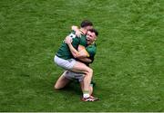 29 June 2025; Eoghan Frayne, left, and Ciarán Caulfield of Meath celebrate after the GAA Football All-Ireland Senior Championship quarter-final match between Meath and Galway at Croke Park in Dublin. Photo by Daire Brennan/Sportsfile