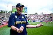 29 June 2025; Meath manager Robbie Brennan celebrates at the final whistle after vicroty in the GAA Football All-Ireland Senior Championship quarter-final match between Meath and Galway at Croke Park in Dublin. Photo by Shauna Clinton/Sportsfile
