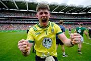 29 June 2025; Meath goalkeeper Billy Hogan celebrates after the GAA Football All-Ireland Senior Championship quarter-final match between Meath and Galway at Croke Park in Dublin. Photo by Ray McManus/Sportsfile