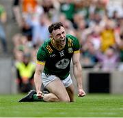 29 June 2025; Jordan Morris of Meath celebrates after scoring a goal, in the 62nd minute, during the GAA Football All-Ireland Senior Championship quarter-final match between Meath and Galway at Croke Park in Dublin. Photo by Ray McManus/Sportsfile