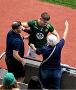29 June 2025; Seán Rafferty of Meath celebrates with supporters after the GAA Football All-Ireland Senior Championship quarter-final match between Meath and Galway at Croke Park in Dublin. Photo by Daire Brennan/Sportsfile