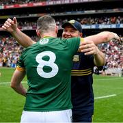 29 June 2025; Meath manager Robbie Brennan and Bryan Menton of Meath after the GAA Football All-Ireland Senior Championship quarter-final match between Meath and Galway at Croke Park in Dublin. Photo by Ray McManus/Sportsfile