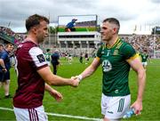 29 June 2025; Paul Conroy of Galway and Bryan Menton of Meath after  the GAA Football All-Ireland Senior Championship quarter-final match between Meath and Galway at Croke Park in Dublin. Photo by Ray McManus/Sportsfile