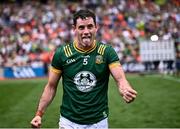 29 June 2025; Donal Keogan of Meath celebrates after his side's victory in the GAA Football All-Ireland Senior Championship quarter-final match between Meath and Galway at Croke Park in Dublin. Photo by Piaras Ó Mídheach/Sportsfile